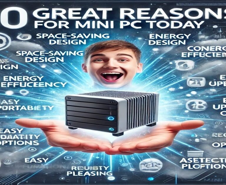 Young adult holding a Mini PC with knowledge of 10 great reasons for mini pcs today.