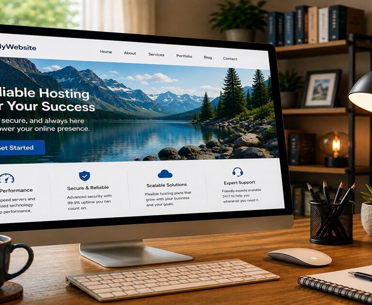 Modern desktop website illustrating fast and reliable web hosting