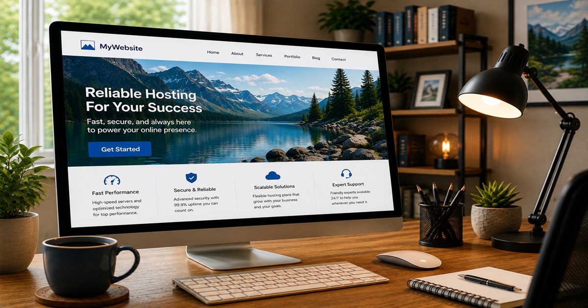 Modern desktop website illustrating fast and reliable web hosting