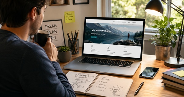 Creative professional planning a new website from a bright home office workspace