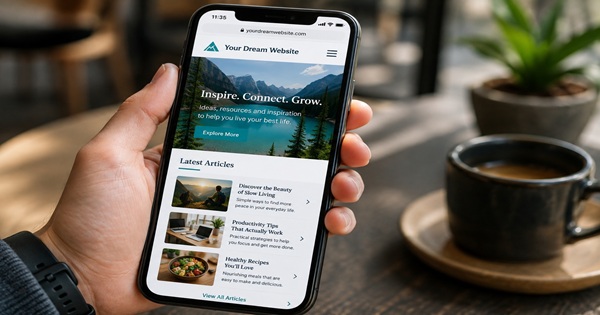 Mobile visitor viewing a fast and responsive dream website on a smartphone