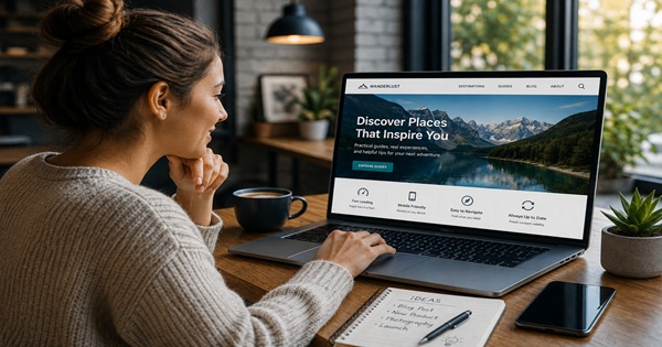 Website visitor enjoying a fast responsive website on a laptop
