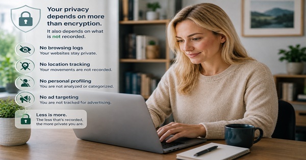 Online privacy illustration explaining how limiting browsing logs, tracking, profiling, and advertising data can protect privacy